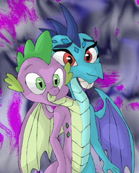 Size: 940x1167 | Tagged: safe, artist:mojo1985, character:princess ember, character:spike, species:dragon, conjoined, fusion, multiple heads, two heads, two-headed dragon, wat, we have become one, what has magic done, winged spike