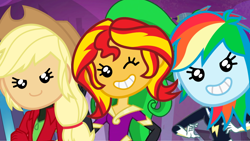Size: 1280x720 | Tagged: safe, artist:anime-equestria, artist:seahawk270, edit, editor:biggernate91, character:applejack, character:mane-iac, character:mistress marevelous, character:rainbow dash, character:sunset shimmer, character:zapp, episode:power ponies, equestria girls:movie magic, g4, my little pony: equestria girls, my little pony: friendship is magic, my little pony:equestria girls, spoiler:eqg series (season 2), spoiler:eqg specials, emoji, maretropolis, shimmercode, thumbnail, youtube, youtube thumbnail