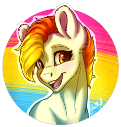 Size: 2248x2352 | Tagged: safe, artist:gaelledragons, oc, oc only, oc:little flame, species:earth pony, species:pony, female, happy, high res, mare, open mouth, pansexual, pride, pride month, solo