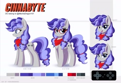 Size: 4096x2813 | Tagged: safe, artist:ask-colorsound, oc, oc only, oc:cinnabyte, species:earth pony, species:pony, bandana, earth pony oc, female, glasses, looking at you, mare, neckerchief, reference sheet, solo