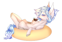 Size: 2900x2000 | Tagged: safe, artist:honeybbear, oc, oc:angel, species:pegasus, species:pony, coconut, food, inner tube, male, simple background, solo, stallion, transparent background