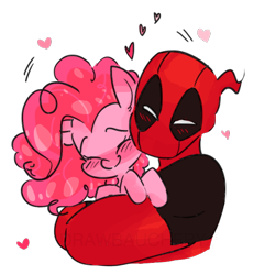 Size: 540x584 | Tagged: safe, artist:drawbauchery, character:pinkie pie, blushing, crossover, crossover shipping, cute, deadpool, diapinkes, eyes closed, female, heart, hug, male, marvel, pinkiepool (pairing), shipping, simple background, straight, transparent background