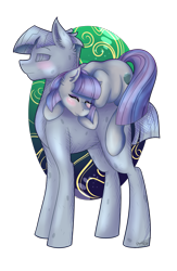 Size: 1823x2800 | Tagged: safe, artist:shamy-crist, character:maud pie, character:mudbriar, species:earth pony, species:pony, ship:maudbriar, episode:student counsel, agalmatophilia, blushing, eyes closed, female, lying on top of someone, male, mare, petrification, rock, rockbriar, shipping, stallion, straight, that pony sure does love rocks