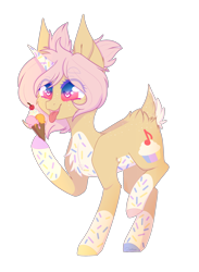 Size: 1900x2600 | Tagged: safe, artist:honeybbear, oc, oc:soprano sprinkle, species:pony, species:unicorn, deer tail, female, food, ice cream, mare, simple background, solo, transparent background