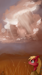 Size: 2160x3840 | Tagged: safe, artist:dashy21, character:big mcintosh, species:pony, cloud, male, mountain, mountain range, scenery, solo, straw in mouth