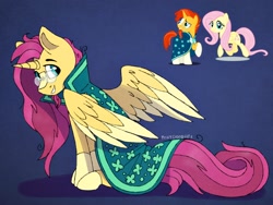 Size: 2048x1536 | Tagged: safe, artist:incendiaryboobs, character:fluttershy, character:sunburst, species:alicorn, species:pony, beard, cape, clothing, facial hair, female, fusion, glasses, horn, male, robe, simple background, smiling, sunburst's glasses, sunburst's robe, wings