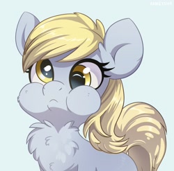 Size: 2112x2084 | Tagged: safe, artist:taneysha, character:derpy hooves, species:pegasus, species:pony, aweeg*, cheek fluff, chest fluff, cute, derpabetes, ear fluff, female, gray background, mare, puffy cheeks, silly, silly pony, simple background, solo