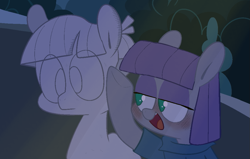 Size: 1039x659 | Tagged: safe, artist:pinkiespresent, character:maud pie, character:mudbriar, species:pony, ship:maudbriar, episode:student counsel, agalmatophilia, blushing, eye clipping through hair, female, male, no pupils, open mouth, petrification, rock, rockbriar, scene interpretation, shipping, straight, that pony sure does love rocks