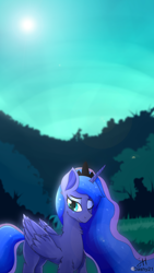Size: 2160x3840 | Tagged: safe, artist:dashy21, character:princess luna, species:alicorn, species:pony, female, mare, missing accessory, one eye closed, smiling, solo