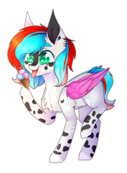 Size: 1900x2600 | Tagged: safe, artist:honeybbear, oc, oc only, species:pegasus, species:pony, chest fluff, female, food, ice cream, mare, open mouth, simple background, solo, tongue out, transparent background