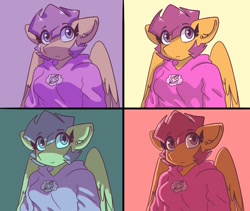Size: 972x822 | Tagged: safe, artist:synnibear03, character:scootaloo, species:anthro, species:pegasus, species:pony, andy warhol, clothing, cutie mark, cutie mark on clothes, female, hoodie, lighting, solo, the cmc's cutie marks, wings