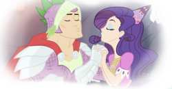 Size: 1342x697 | Tagged: safe, artist:thelivingmachine02, character:rarity, character:spike, species:human, ship:sparity, episode:a dog and pony show, g4, my little pony: friendship is magic, cropped, female, humanized, male, scene interpretation, shipping, straight, upscaled