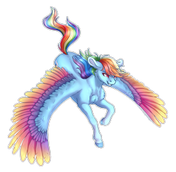 Size: 2790x2724 | Tagged: safe, artist:gaelledragons, character:rainbow dash, species:pegasus, species:pony, big wings, cloven hooves, colored wings, female, flying, high res, mare, multicolored wings, simple background, solo, transparent background, white outline, wings