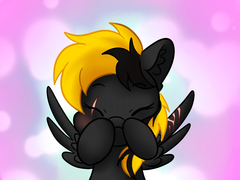 Size: 800x600 | Tagged: safe, artist:zobaloba, oc, oc:shade demonshy, species:pegasus, species:pony, animated, commission, cute, frame by frame, gif, heart, heterochromia, kissing, lineart, love, scar, soft shading, solo, ych example, ych result, your character here