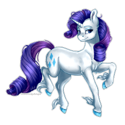 Size: 3000x3000 | Tagged: safe, artist:gaelledragons, character:rarity, species:pony, species:unicorn, g4, colored hooves, female, hooves, horse, lidded eyes, mare, outline, raised hoof, simple background, smiling, solo, transparent background, unshorn fetlocks, white outline