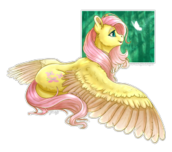 Size: 2814x2478 | Tagged: safe, artist:gaelledragons, character:fluttershy, species:pegasus, species:pony, butterfly, cute, female, looking at something, mare, shyabetes, smiling, solo, white outline