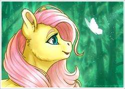 Size: 1214x867 | Tagged: safe, artist:gaelledragons, character:fluttershy, species:pegasus, species:pony, butterfly, cute, female, looking at something, mare, shyabetes, smiling