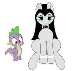 Size: 750x733 | Tagged: safe, artist:thepianistmare, edit, editor:undeadponysoldier, character:spike, oc, oc:klavinova, species:dragon, species:pony, bow tie, canon x oc, crush, cuffs (clothes), female, male, shipping, spikenova, straight