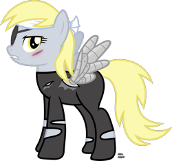 Size: 1595x1495 | Tagged: safe, artist:anime-equestria, character:derpy hooves, species:pegasus, species:pony, clothing, epic derpy, eyepatch, female, future derpy, gritted teeth, headband, looking at you, mare, metal wing, scar, simple background, solo, transparent background, vector