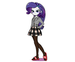 Size: 1200x1000 | Tagged: safe, artist:haden-2375, character:rarity, species:human, my little pony:equestria girls, clothing, cute, female, flip-flops, looking at you, pantyhose, plaid skirt, pleated skirt, sandals, school uniform, schoolgirl, shoes, simple background, skirt, solo, white background