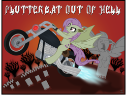 Size: 2341x1749 | Tagged: safe, artist:anime-equestria, character:flutterbat, character:fluttershy, species:bat pony, species:pony, album cover, album parody, angry, badass, bat ears, bat out of hell, bat ponified, bat wings, engine, fangs, female, flutterbadass, grass, graveyard, hill, light, meat loaf, motorcycle, race swap, red sky, solo, statue, tree, vector, wings