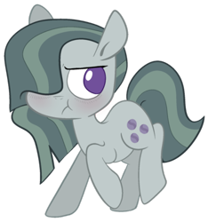 Size: 500x535 | Tagged: safe, artist:pinkiespresent, character:marble pie, species:earth pony, species:pony, blushing, cute, female, hair over one eye, marblebetes, mare, no pupils, simple background, solo, transparent background, unamused
