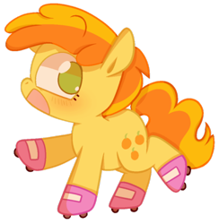 Size: 500x513 | Tagged: safe, artist:pinkiespresent, species:earth pony, species:pony, episode:the show stoppers, g4, my little pony: friendship is magic, character:peachy pie, cute, female, filly, no pupils, open mouth, peachy pie, profile, roller skates, simple background, solo, transparent background