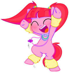 Size: 500x526 | Tagged: safe, artist:pinkiespresent, character:pacific glow, species:earth pony, species:pony, bipedal, blushing, cute, eyes closed, female, glowbetes, happy, leg warmers, mare, open mouth, pacifier, pigtails, simple background, solo, transparent background, weapons-grade cute