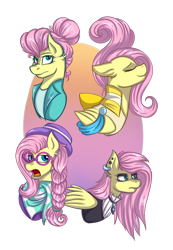Size: 1737x2512 | Tagged: safe, artist:shamy-crist, character:fluttershy, species:pegasus, species:pony, episode:fake it 'til you make it, abstract background, alternate hairstyle, clothing, ear fluff, female, fluttergoth, hipstershy, mare, multeity, severeshy, warrior of inner strength