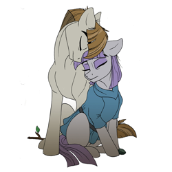 Size: 800x800 | Tagged: safe, artist:celestial-rainstorm, character:boulder, character:maud pie, character:mudbriar, species:earth pony, species:pony, ship:maudbriar, g4, cropped, eyes closed, female, male, mare, shipping, simple background, stallion, straight, twiggy (pet), white background