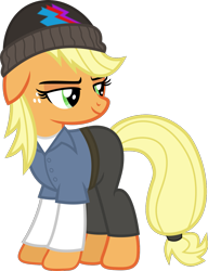 Size: 1001x1301 | Tagged: safe, artist:anime-equestria, character:applejack, species:earth pony, species:pony, alternate hairstyle, beanie, belt, clothing, female, freckles, hat, hip hop, jeans, long sleeved shirt, mare, pants, shirt, simple background, smiling, solo, transparent background, vector
