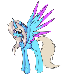 Size: 692x746 | Tagged: safe, artist:chazmazda, oc, oc only, oc:charlie gallaxy-starr, species:alicorn, species:pony, alicorn oc, black sclera, blep, chest fluff, eye clipping through hair, female, full body, fullbody, mare, mismatched eyes, shade, simple background, tongue out, transparent background