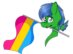 Size: 700x519 | Tagged: safe, artist:chazmazda, oc, oc only, species:pegasus, species:pony, bust, commission, flag, male, mouth hold, pansexual, pansexual pride flag, pride, pride flag, shade, simple background, transparent background, ych result, your character here