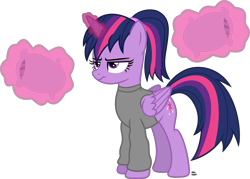 Size: 3019x2156 | Tagged: safe, artist:anime-equestria, character:twilight sparkle, character:twilight sparkle (alicorn), species:alicorn, species:pony, alternate hairstyle, annoyed, female, jumper, magic, pillow, ponytail, simple background, solo, telekinesis, transparent background, vector