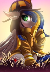 Size: 711x1024 | Tagged: safe, artist:ask-colorsound, oc, oc:eagle fly, species:pegasus, species:pony, female, firefighter, firefighter helmet, helmet, mare, solo, ych result