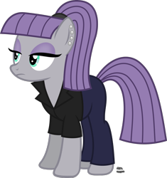 Size: 1335x1420 | Tagged: safe, artist:anime-equestria, character:maud pie, species:earth pony, species:pony, alternate hairstyle, clothing, ear piercing, eyeshadow, female, hairband, jacket, jeans, makeup, pants, piercing, ponytail, simple background, solo, transparent background, vector