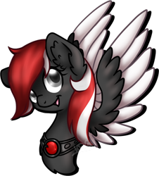 Size: 604x669 | Tagged: safe, artist:mondlichtkatze, oc, oc:midnight runner, species:pegasus, species:pony, collar, gem, male, red and black oc, silver eyes, simple background, solo, transparent background, two toned mane, two toned wings, wings