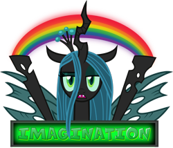 Size: 1656x1419 | Tagged: safe, artist:anime-equestria, derpibooru original, character:queen chrysalis, species:changeling, changeling queen, eyeshadow, fangs, female, horn, idiot box, imagination, looking at you, makeup, meme, open mouth, parody, rainbow, simple background, solo, spongebob squarepants, transparent background, unamused, vector, wings