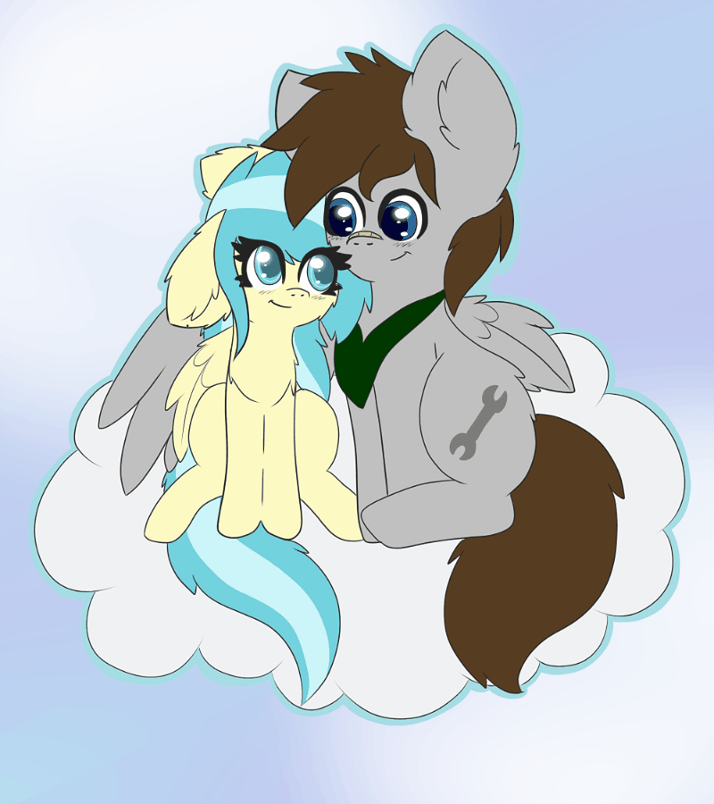 Size: 800x900 | Tagged: safe, alternate version, artist:miss-jessiie, character:misty fly, oc, oc:fuselight, species:pegasus, species:pony, animated, cloud, gif, on a cloud