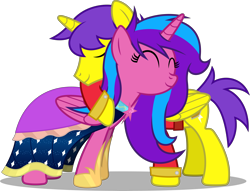Size: 8000x6116 | Tagged: safe, artist:chrzanek97, oc, oc:melody aurora, oc:orion galaxy, parent:flash sentry, parent:twilight sparkle, parents:flashlight, species:alicorn, species:pony, alicorn oc, brother and sister, clothing, dress, female, hug, male, offspring, royalty, siblings, vector