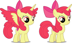 Size: 10000x5988 | Tagged: safe, artist:chrzanek97, character:apple bloom, species:alicorn, species:pony, alicornified, bloomicorn, colored wings, female, filly, folded wings, race swap, request, simple background, solo, spread wings, transparent background, wings