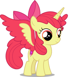 Size: 687x766 | Tagged: safe, artist:chrzanek97, character:apple bloom, species:alicorn, species:pony, alicornified, bloomicorn, colored wings, female, filly, race swap, request, simple background, solo, spread wings, transparent background, wings