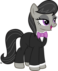Size: 1213x1497 | Tagged: safe, artist:anime-equestria, character:octavia melody, species:earth pony, species:pony, bow tie, classy, clothing, female, happy, jacket, long sleeves, mare, open mouth, shirt, simple background, solo, suit, transparent background, tuxedo, vector