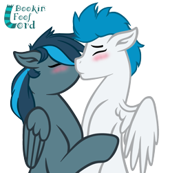 Size: 861x870 | Tagged: safe, artist:dookin, oc, oc only, oc:niveous, oc:rosy firefly, species:pegasus, species:pony, blushing, cute, eyes closed, floppy ears, gay, kiss on the lips, kissing, male, oc x oc, shipping, simple background, spread wings, stallion, transparent background, wings