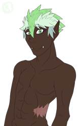 Size: 1684x2742 | Tagged: safe, artist:moonaknight13, character:spike, species:human, alternate universe, clothing, fangs, humanized, male, markings, partial nudity, scar, simple background, solo, topless, transparent background