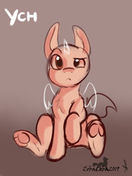 Size: 768x1024 | Tagged: safe, artist:zobaloba, species:pony, advertisement, any gender, any species, auction, bid, commission, fullbody, solo, suspicious, ych sketch, your character here