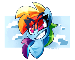 Size: 2120x1700 | Tagged: safe, artist:nekosnicker, character:rainbow dash, species:pegasus, species:pony, abstract background, bust, cloud, eye clipping through hair, eyebrows, eyebrows visible through hair, female, mare, portrait, smiling, solo