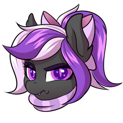 Size: 2000x2000 | Tagged: safe, artist:ask-colorsound, oc, oc only, oc:nightwalker, species:pony, bow, clothing, emotes, fangs, frown, hair bow, looking at you, scarf, simple background, slit eyes, slit pupils, transparent background