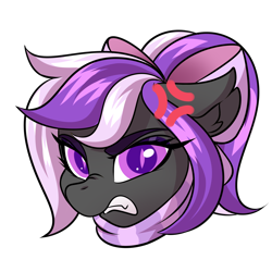 Size: 2000x2000 | Tagged: safe, artist:ask-colorsound, oc, oc only, oc:nightwalker, species:pony, angry, bow, clothing, emotes, fangs, hair bow, looking at you, scarf, simple background, slit eyes, slit pupils, transparent background