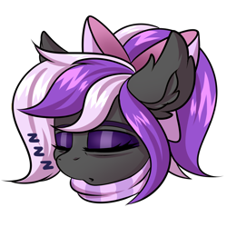 Size: 2000x2000 | Tagged: safe, artist:ask-colorsound, oc, oc only, oc:nightwalker, species:pony, bow, clothing, emotes, eyes closed, fangs, hair bow, onomatopoeia, scarf, simple background, sleeping, slit eyes, slit pupils, sound effects, transparent background, zzz